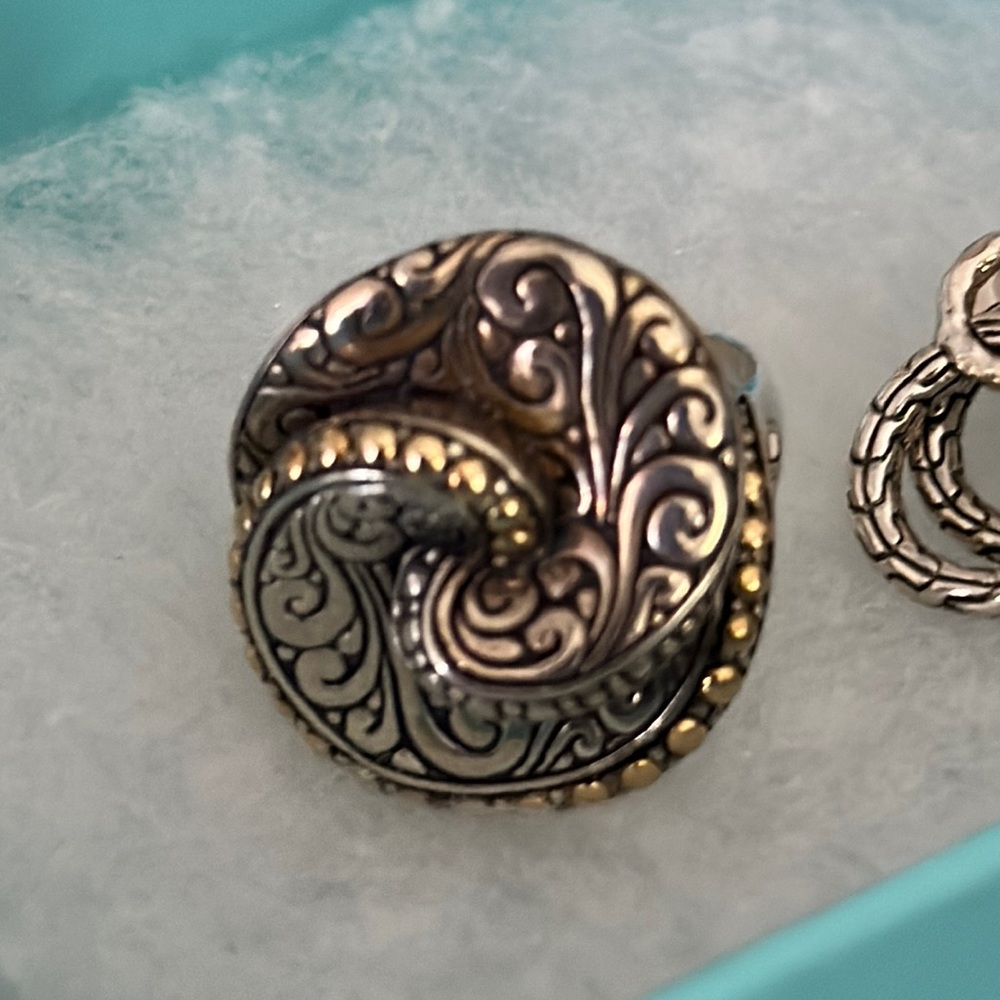 18k Yellow Gold BALINESE SWIRL RING artisan Yellow Gold Silver 925 Scroll ring